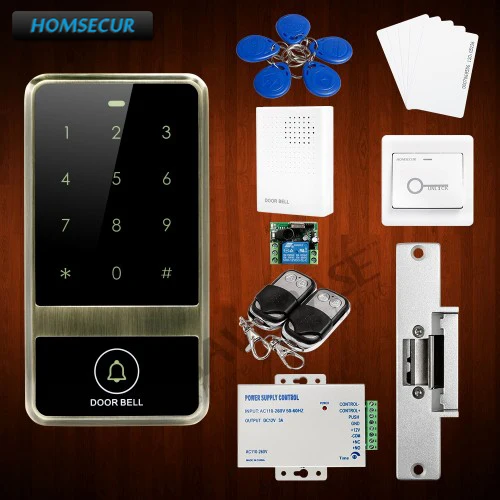

HOMSECUR DIY Waterproof Wiegand 26/34 Anti-Vandal 125Khz RFID Access Control System + HOMSECUR Exit Button + Wired Doorbell