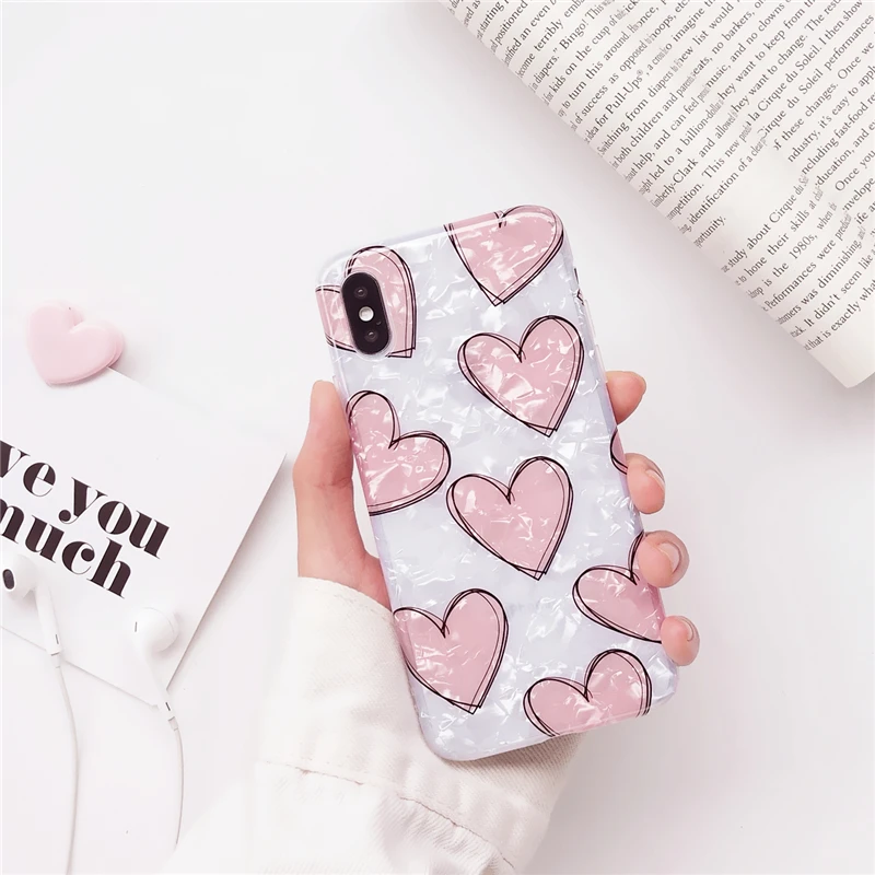 

love heart Glitter Sequins phone cases For iphone 7 Plus case soft silicone case for iphone 7 8 6 6s plus X XR XS Max