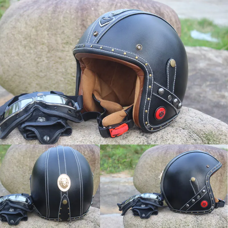 Vcoros In Pelle vintage moto rcycle caschi 3/4 viso aperto moto scooter  retrò caschi personalizzati artigianato in pelle casco - AliExpress  Automobiles \u0026 Motorcycles
