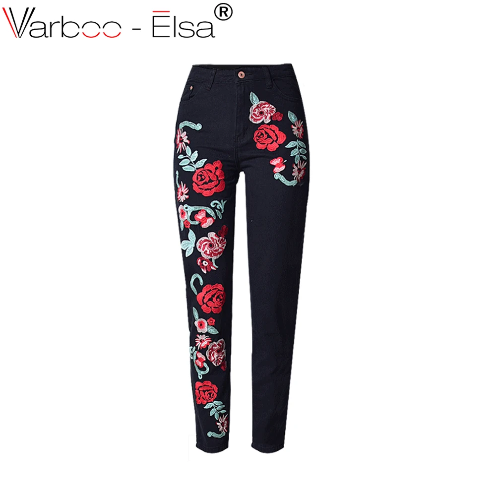 VARBOO_ELSA 2017 Elegant Flower Embroidery Jeans Female