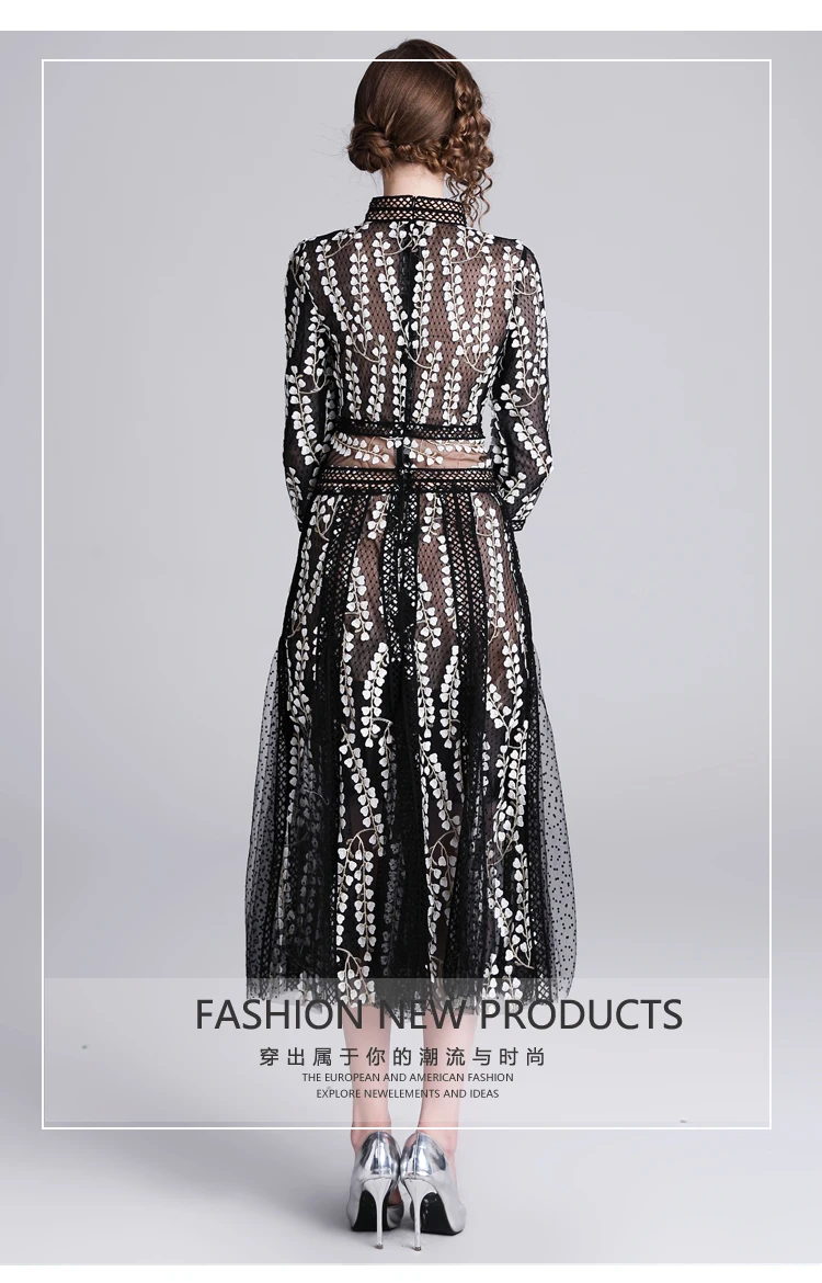 Высокое качество Новая мода подиумное Платье женское кружевное газовое платье с вышитыми цветами Бохо шикарное платье до середины икры размера плюс XXL