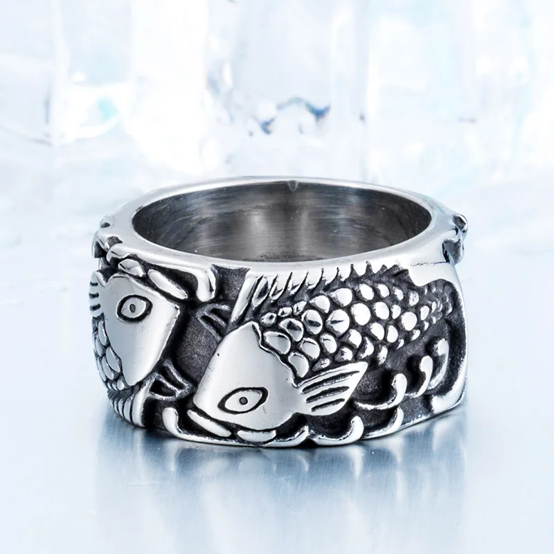 Ска мужское кольцо ретро кольца для мужчин и женщин ювелирные изделия из титана стали Anel рельеф рыбы Личность Anillos Hombre BR8-257