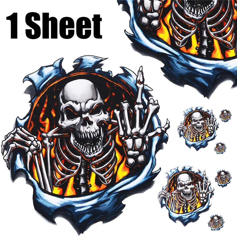 

New Cool Ripped Finger Skull Pattern Motorcycle Sticker for Motorbike Helmet Window Skeleton Decal Stickers