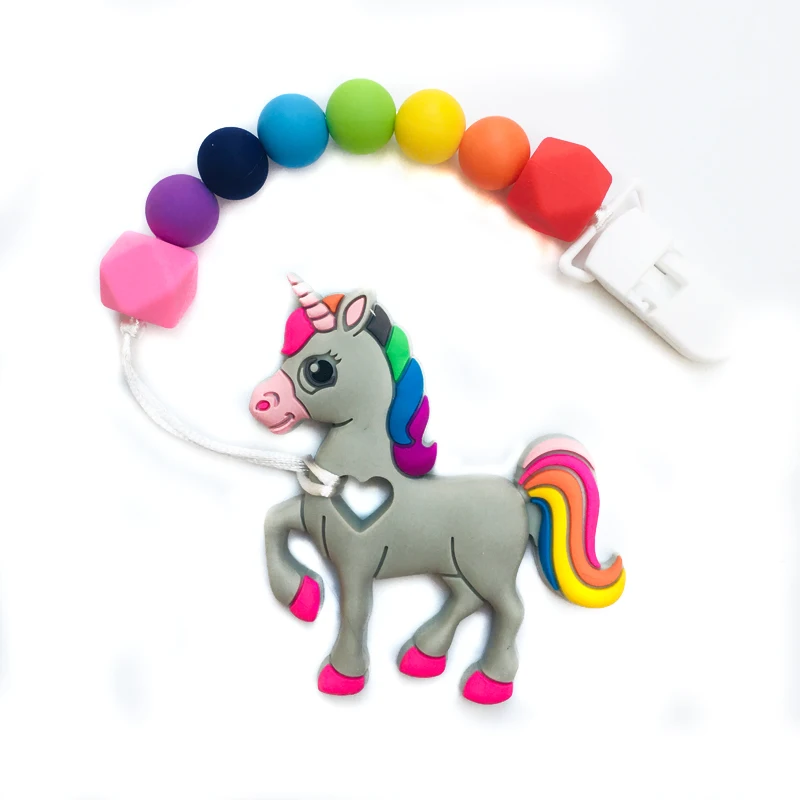 

Silicone Unicorn Pacifier Clips Baby Teether Hand made Funny Colorful Bead Chew Toy Holder Pacifier Clips Soother Chain Infant