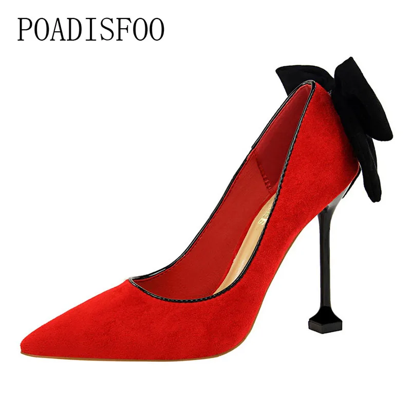 

LTARTA sexy thin high heels shoes fine with high-heeled suede shallow mouth pointed bow shoes .DS-17175-2