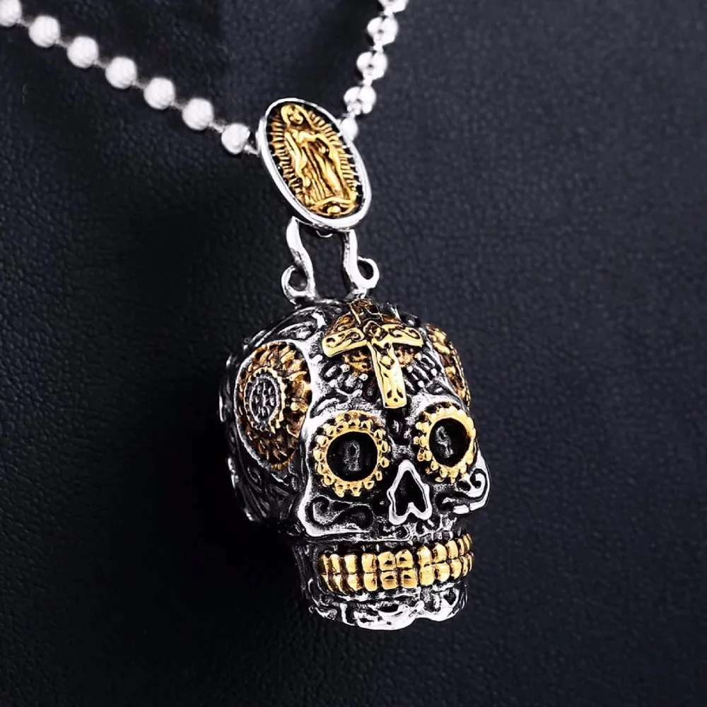 drop shipping hip hop skull man necklace 316l steel pendant punk skull men jewelry necklace (1)