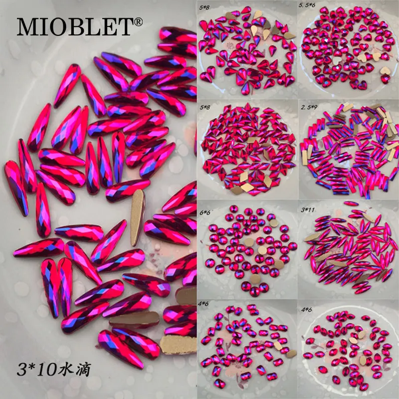 10pc Glitter Red AB Flatback Nail Rhinestones Crystal Gems DIY 3D Heart Oval Rhombus Marquise Diamo