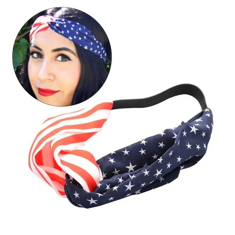 Women Headbands American Stars And Stripes USA Flag UK USA Flag Elastic
