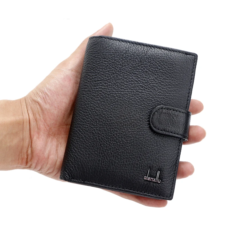 

Men Wallet Genuine Leather Card Coin Holder Hot Sale 2017 Black Thin Documents On Cover Purse Money Male Portomonee Casual