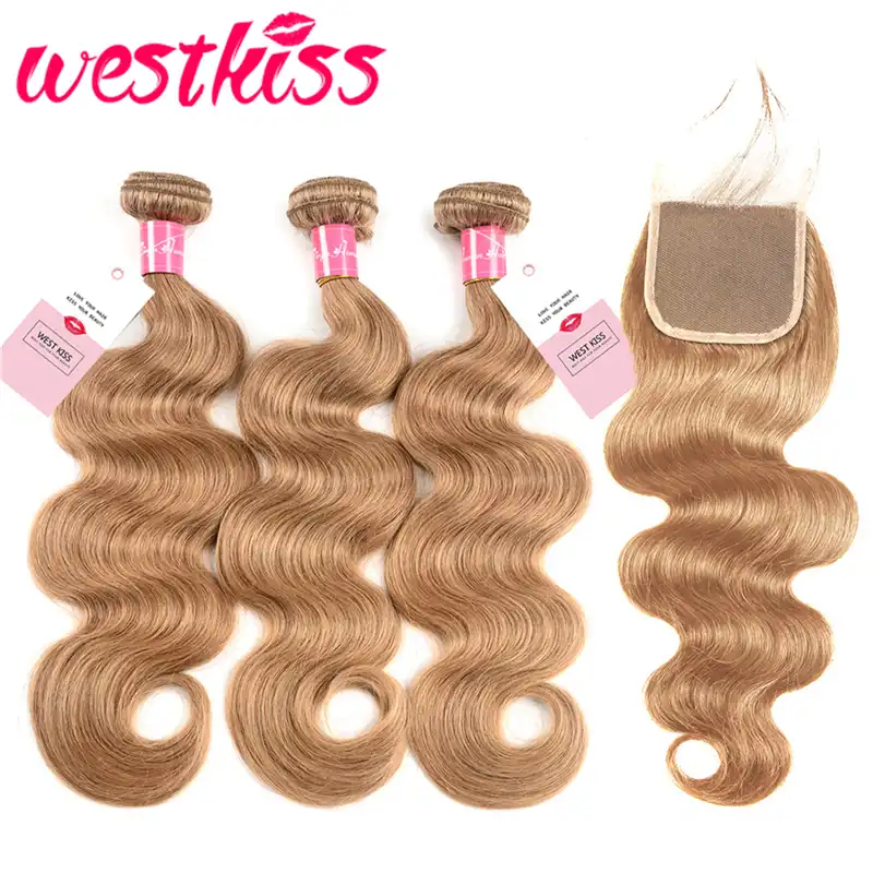 Westkiss Colored 27 Blonde Bundles With Closure Honey Blonde Body