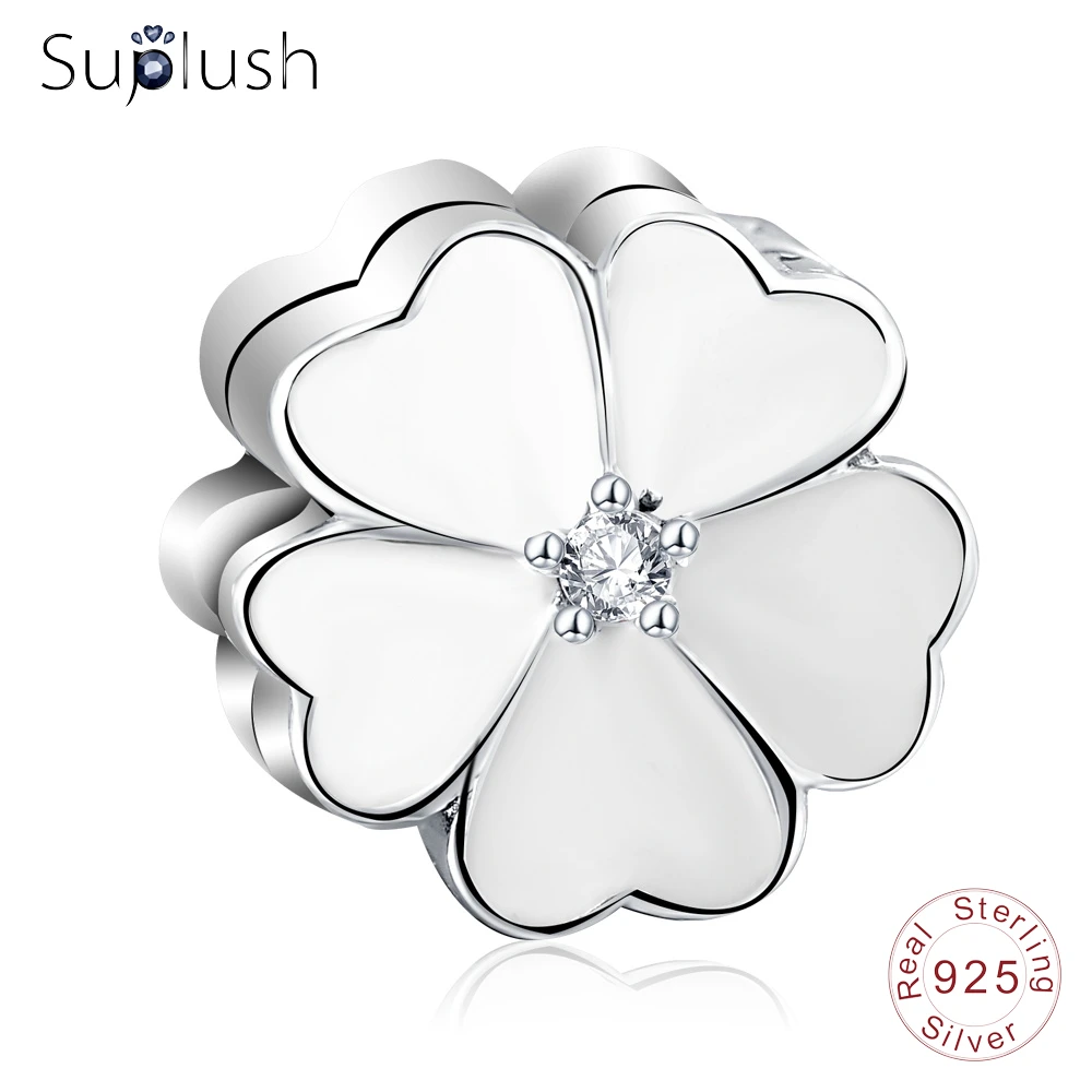 Suplush Elegance Enamel Flower Primrose Clip Beads Fit Original Pandora Charm Bracelets 925 Sterling Silver Jewelry DIY PSMB0806 | Украшения