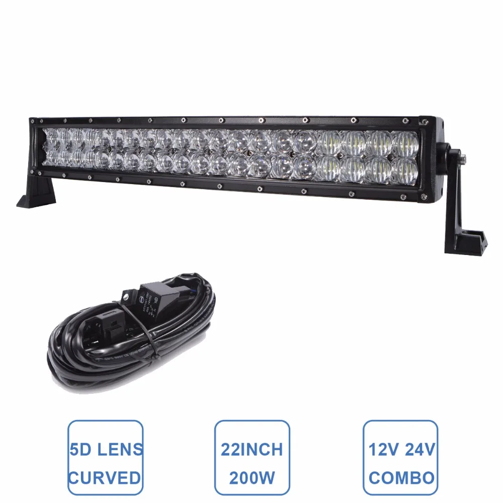 

22INCH Curved 200W LED Light Bar Offroad 12V 24V Car Truck Auto Trailer Boat RZR ATV AWD 4WD 4X4 Wagon SUV Pickup Driving Lamp