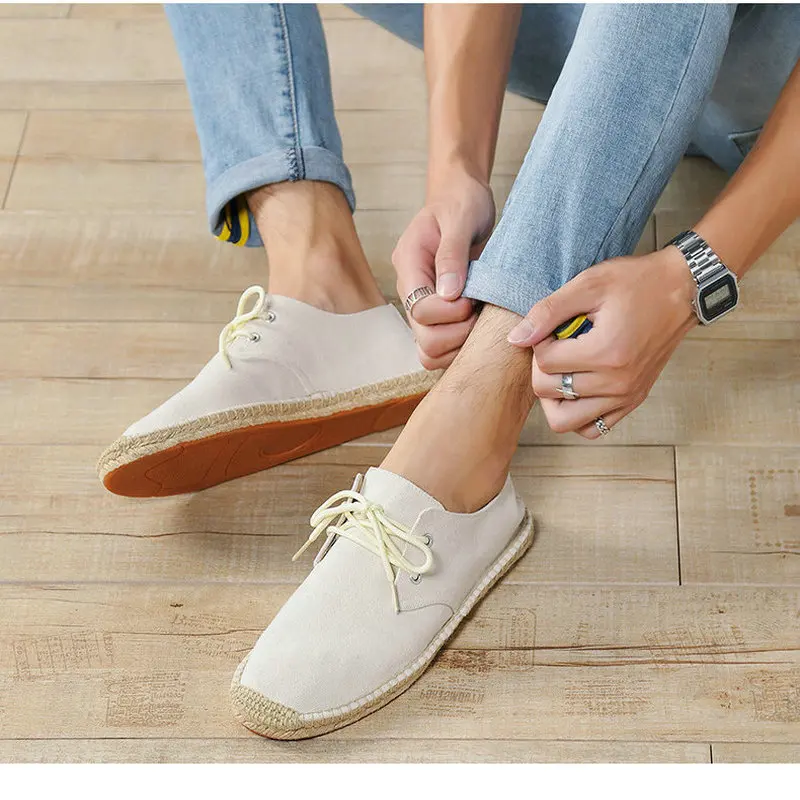 Meilleur Été Noir Blanc Bule mâle occasionnel Toile De Chanvre Semelle Pêcheur Chaussures Légères Style Ethnique hommes Espadrille Appartements Chaussures II 08z