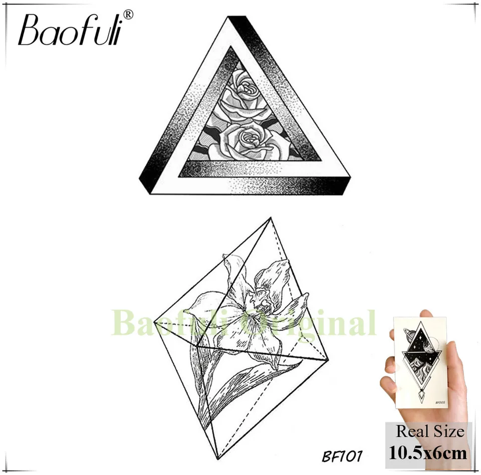 Baofuli Geometric Daffodil Rose Flower Temporary Tattoo Triangle Black Waterproof Tatoo Sticker Body Art Fake Mountain Tattoo Temporary Tattoos Aliexpress