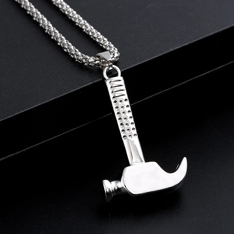 Unique Daily Utility Tool Silver Color Hammer Necklace Men's Accessory