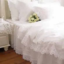 Fashion European Bedding Set White Satin Hollow Out Embroidery Bedding Duvet Cover Cotton Elegant Bedspread Lace Pillowcase