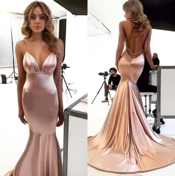 

2019 New Arrival Pink Mermaid Long Formal Evening Dresses Sexy Backless Simple Teens Girls Evening Prom Party Dress Custom Made