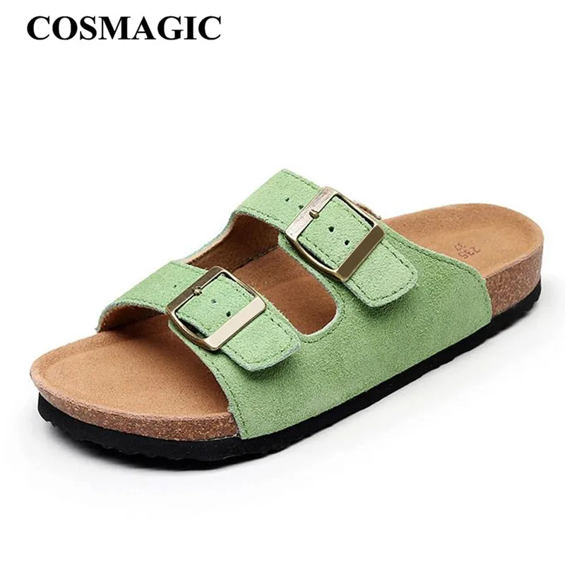 

COSMAGIC 2019 New Summer Green Beach Slippers Casual Double Buckle Clogs Slides Women Slip on Shoe Designer Slides Shoe