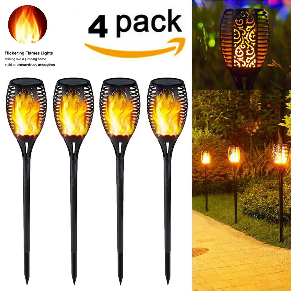 Smuxi 33LED Solar Torch Light Flickering Solar Lawn Lamps Flame Lighting Waterproof Light Control for Outdoor Garden Path Decor - Emitting Color: 4PCS