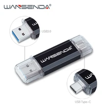 WANSENDA USB флеш-накопитель type-C USB3.0 для type-c/PC 512GB 256GB 128GB 64GB 32GB 16GB внешний накопитель 2 в 1 Pendrive