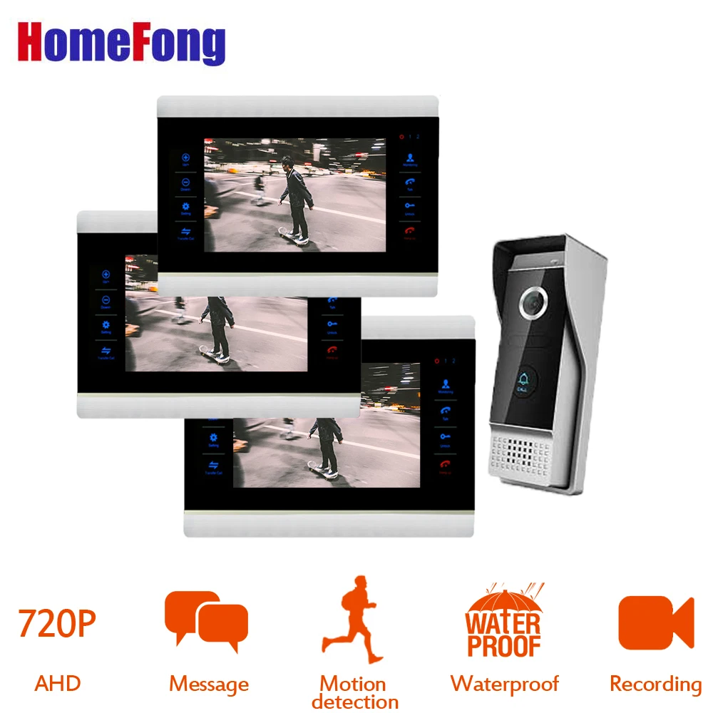 

HomeFong 7Inch 720P AHD Doorbell Camera Intercom High Resolution HD 1024*600 Blue Touch Button TFT Screen Slim Fashional Design