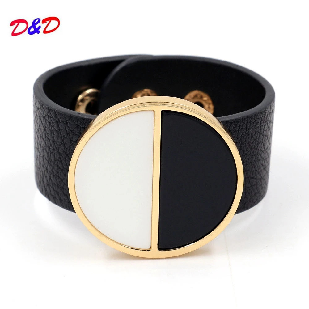 

Exaggerated club joker character geometric wide bracelet alloy leather fashion bracelets female black and white