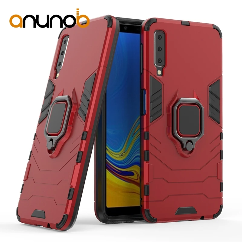 

Phone Case For Samsung Galaxy A7 2018 A730F A750 A8 Plus 2018 A8+ Case Hard Bags Back Cover Iron Man With Finger Ring