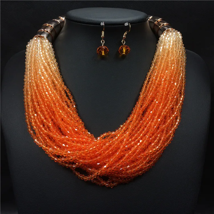 Heeda высококачественный элегантный многослойный градиентный полимерный Женский комплект из ожерелья и серег, модный изящный Джокер ручной работы, Ювелирный Комплект - Окраска металла: Orange