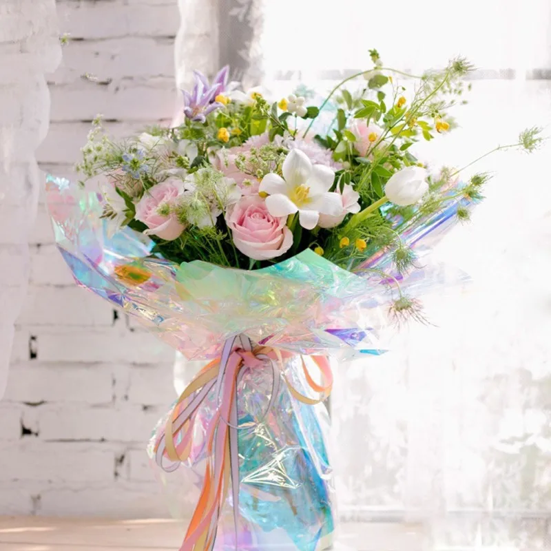Free-shipping-60X60cm-Rainbow-film-flowers-bouquet-wrapping-rist-supplies-gradient-Symphony