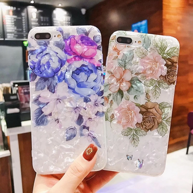 

BONVAN For iPhone X XR XS Max Case soft Retro art flower Protection Back Funda For iPhone 6 6s 7 8 Plus Phone Cover Coque