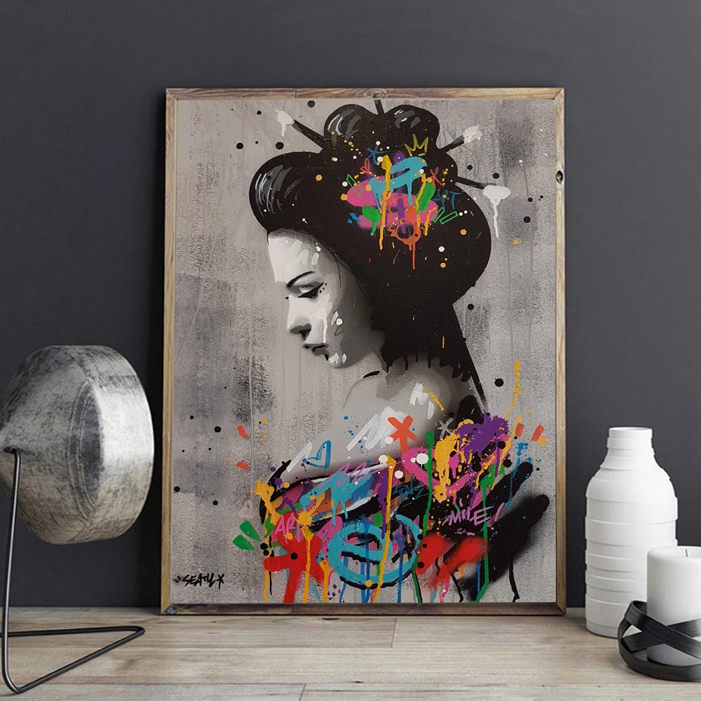 

Figure Larger Poster Japanese Woman Oil Painting Wall Art Canvas Pictures for Living Room Modern Art Home Decor No Frame