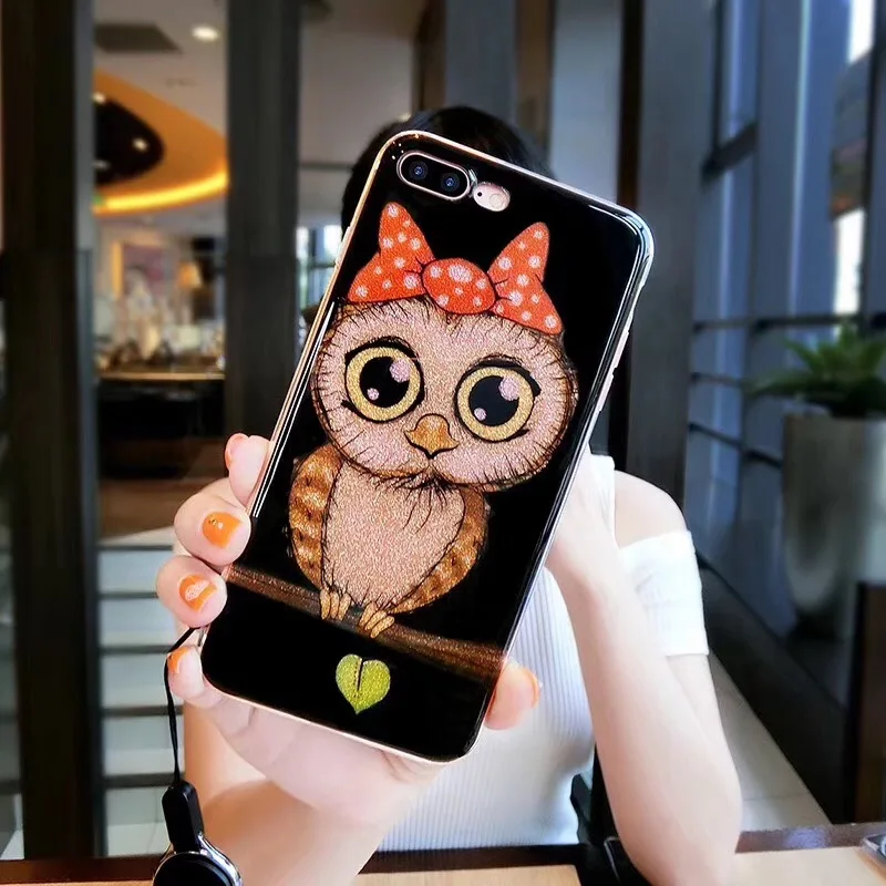 DOYAEL Luxury Cute Lovely Bling Glitter Owl Phone Case For iPhone 7 7 plus 6 6s 6Plus Shining Cute Cartoon Animal Phone Case 