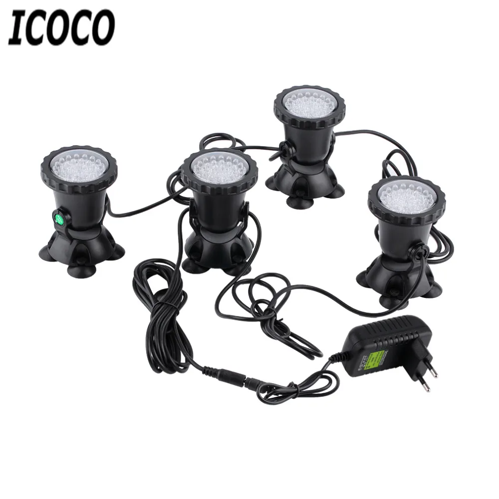 

ICOCO 12set High Quality 4pcs Underwater Garden Fountain Fish Tank PooL Pond 36LED Spot Light for EU plug Wholesale