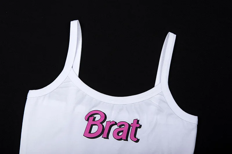 LVINMW Brat Letter Ptint U Neck Sleeveless Camisole Top Female Streetwear Club Backless Slim Crop Top 2019 Summer Women White