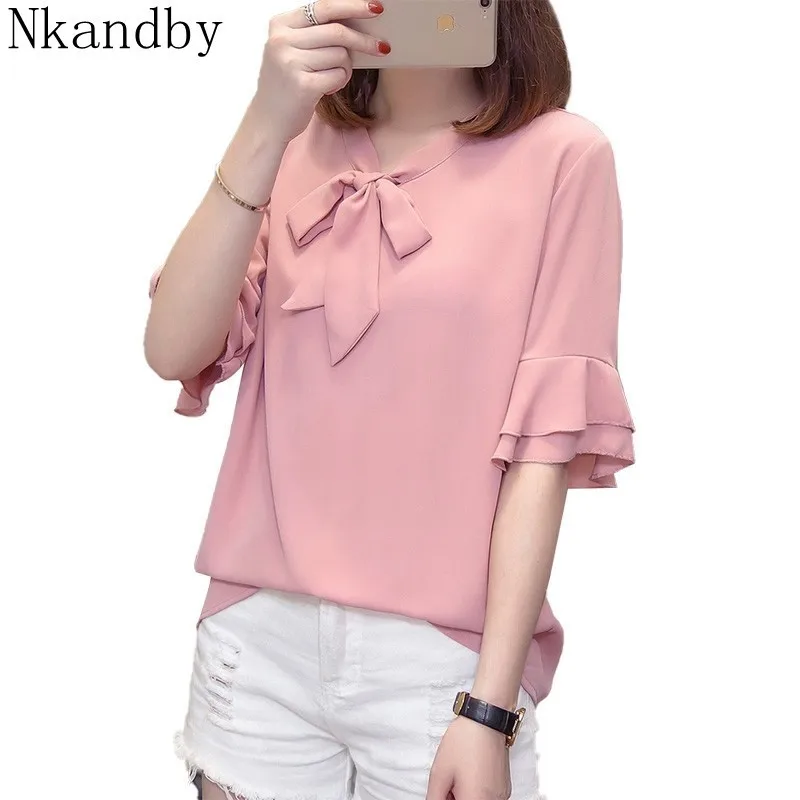 

Nkandby Plus Size Chiffon Women Tops And Blouses 2019 Summer Shirts Butterfly Sleeve Modis Blusas Oversized Camisas Mujer Tunic