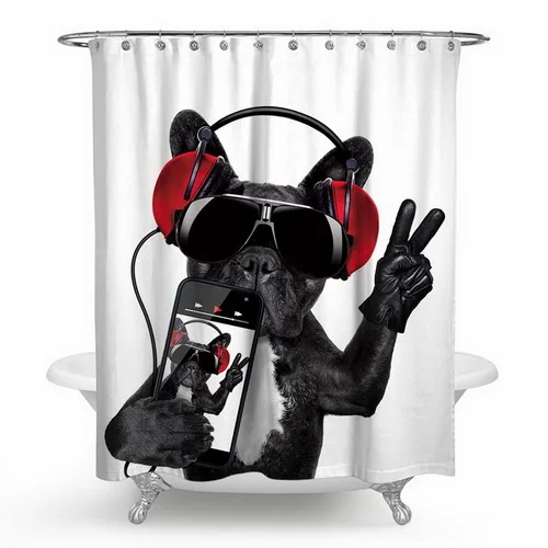 Занавеска для душа с собакой, Черный Бульдог, занавеска для ванной, для домашних животных, прослушивания музыки, мобильного телефона, Rideau De Douche, фото, детские шторы для ванной или душа - Цвет: SC1066-1