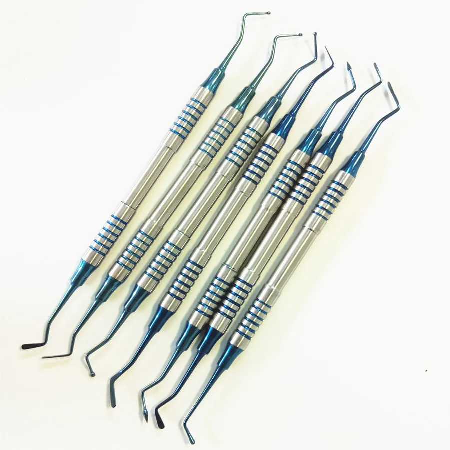 

7pcs Dental Composite Resin Filling Spatula Titanium plated Head Resin Filler Set thick handle Restoration set Dental Instrument