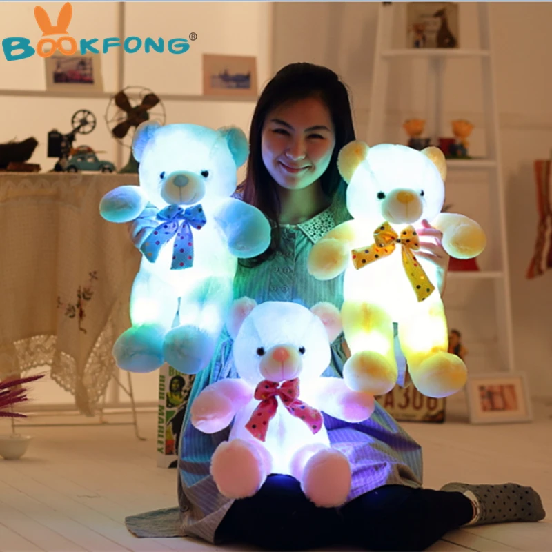 BOOKFONG Colorful Luminous LED Teddy Bear Toy Light Up Plush Doll Glow