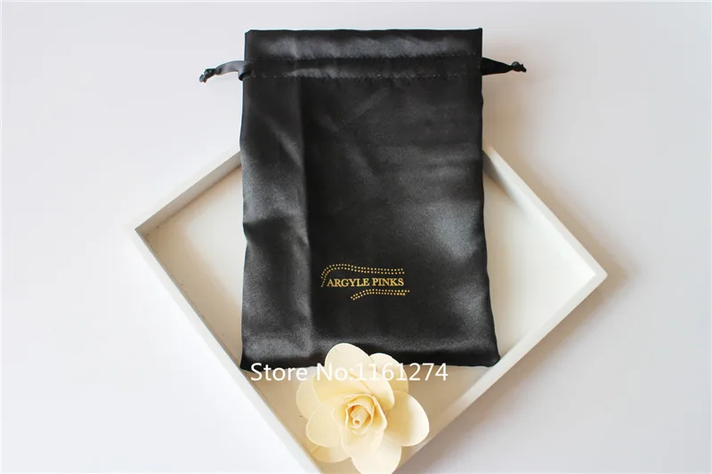 

Customized Logo black Satin pouch Drawstring Jewelry Gift Bags free shipping