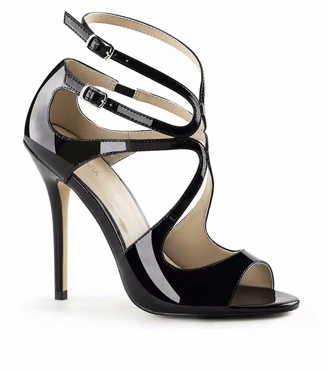 shiny black strappy heels