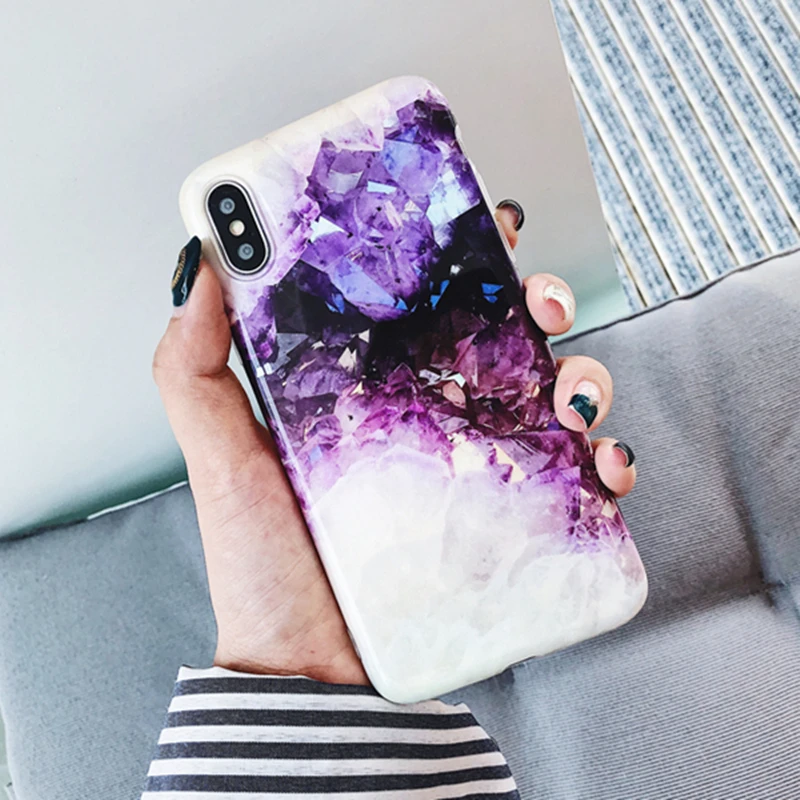 Чехол для телефона с фиолетовым кристаллом и мрамором iPhone X XR XS Max 11 Pro роскошный