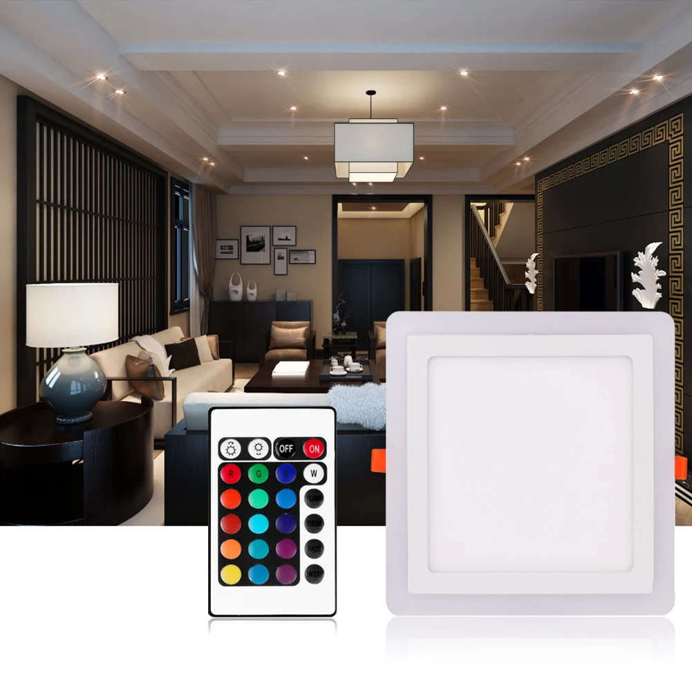 

TSLEEN 8Pcs Dimmable LED Surface Recessed Panel Light Colorful RGB Ceiling Lamp 5W 9W 16W Down Light RGB Lamp+ 24-Key Controller