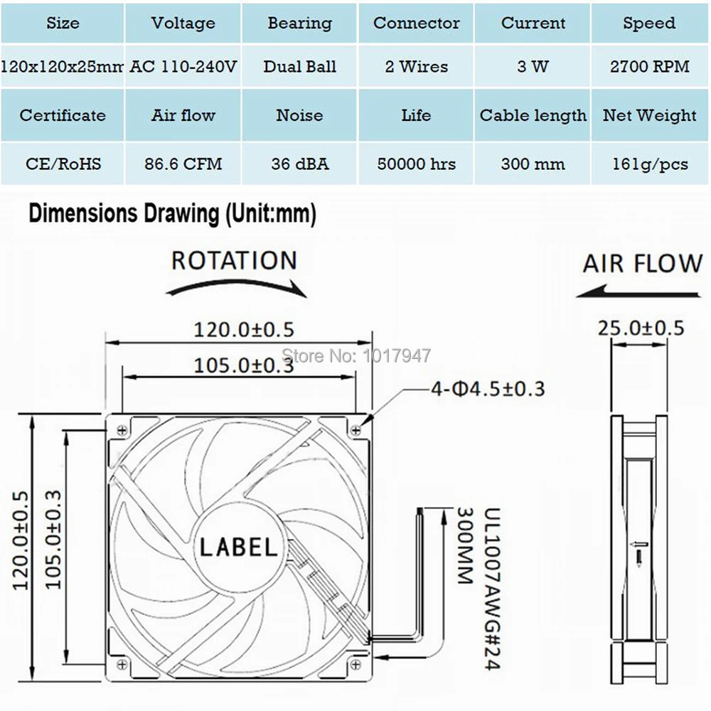 Gdstime 120 мм x 25 мм EC бесщеточный кулер вентилятор 12 см 12025 AC 110 V 115 V 120 V 220 V 240 V для охлаждающая вентиляция выхлопных проектов