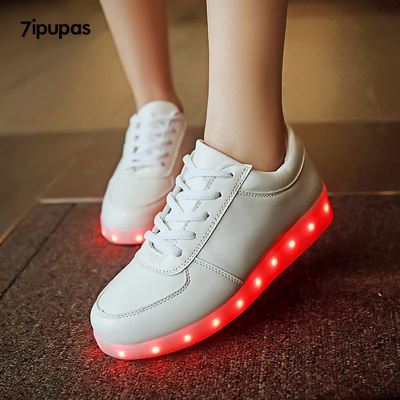 7ipupas White Glowing sneakers 11 colors kids unisex Usb Charged Flash of light up shoes boy Melbourne Shuffle Luminous sneakers