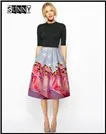 20-1  2016 new arrival women fashion midi skirts skirts womens Flamingos 3D print high waist lolita faldas vintage knee length adult tutu skirt