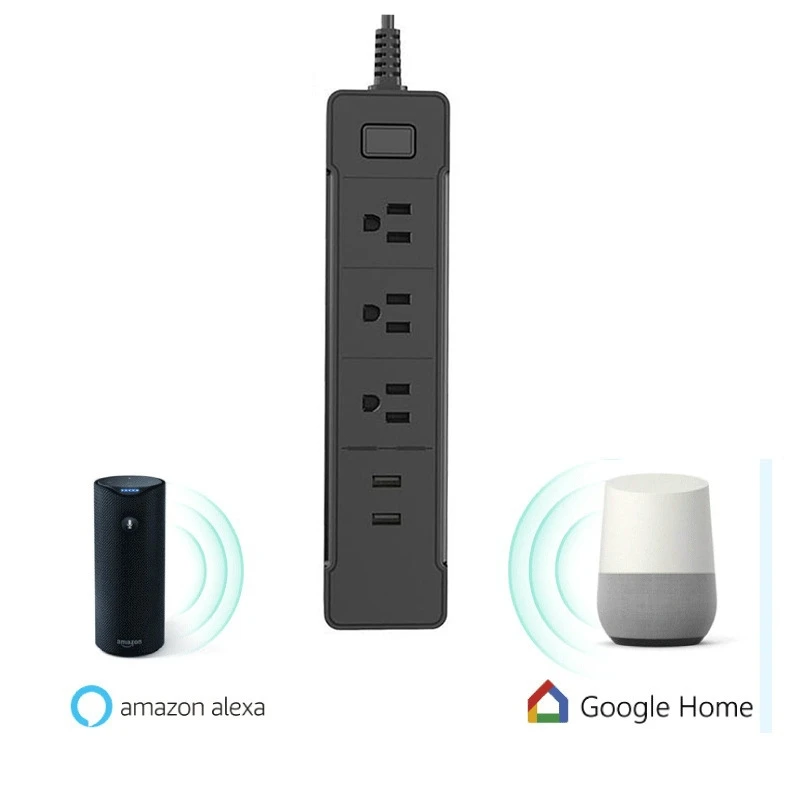 

Smart home 2 USB Ports + 3 US Sockets WiFi Smart Power Plug Socket, Compatible with Alexa and Google Home, AC 110V-240V, US Plug