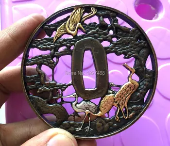 

Handmade Crane Design Copper Tsuba Hand Guard for Japanese Sword Samurai Katana Fitting