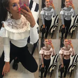 Fashion Women's Shirt Tops Autumn Long Sleeve Casual Ruffle Lace Hollow Out Shirt Blouse Clothing Fashion Women's Shirt Tops Autumn Long Sleeve Casual Ruffle Lace Hollow Out Shirt Blouse Clothing
