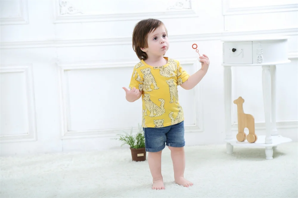 

Fashion summer children's Baby T-Shirt Leopard print Cotton T-shirt boys girls short sleeve tops cartoon clothes for 12M-6Y kid