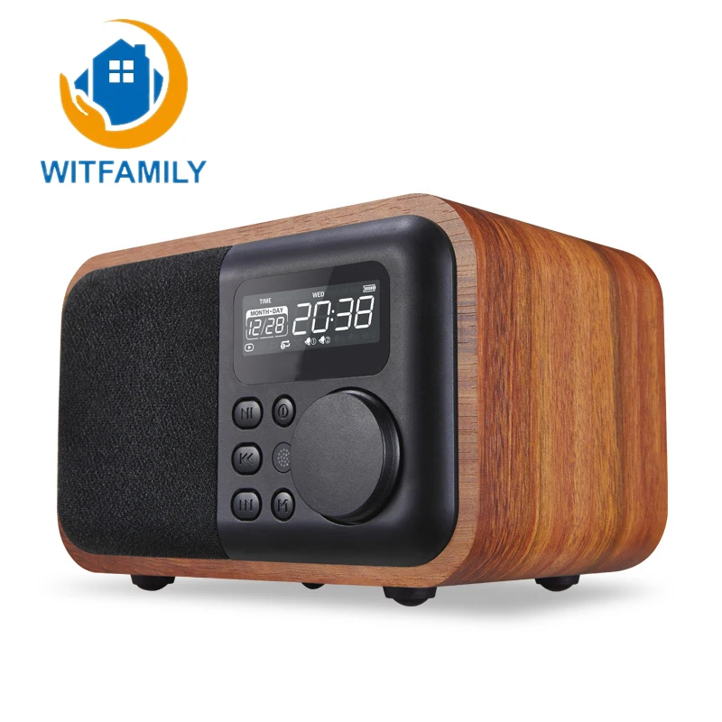 

New Furniture Wooden Multimedia Mini Alarm Clock Small Sound Subwoofer Bluetooth Speakers Plug-in Radio Factory Direct Sales